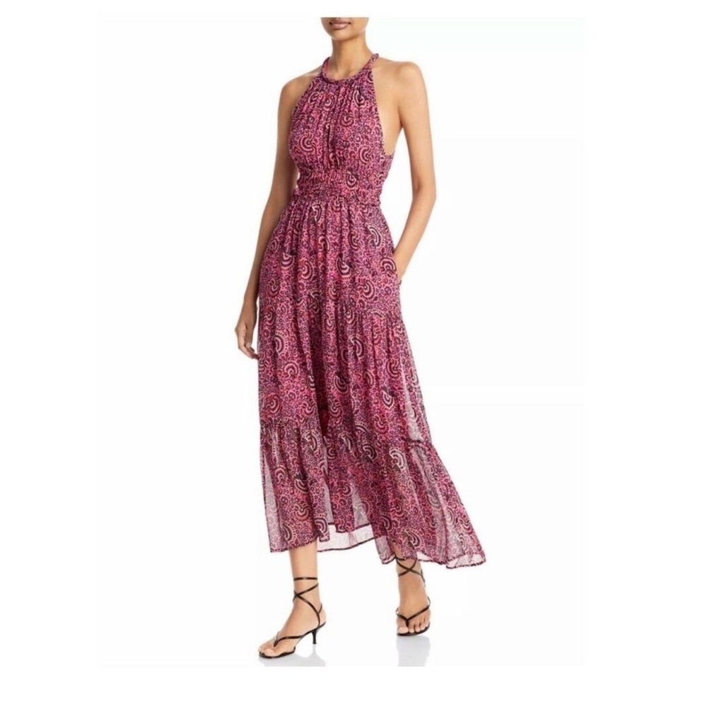 A.L.C. Pink Paisley Silk Elara Tiered Halter Maxi Dress Size 6 Feminine Wedding